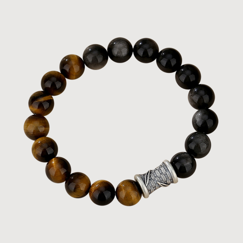 WEALTH--TIGER-EYE OBSIDIAN PI XIU BEADED BRACELET