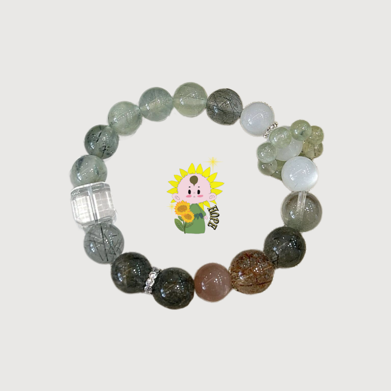 HOPE--PREHNITE GREEN RUTILATED QUARTZ BEADED BRACELET