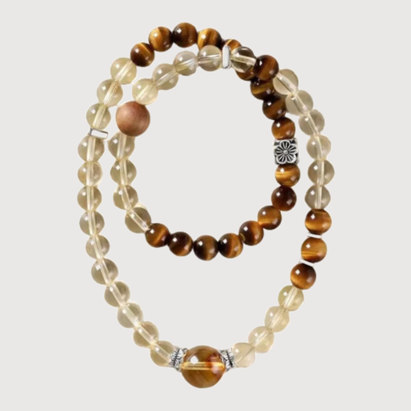 WEALTH--CITRINE TIGER-EYE BEADED DOUBLE-LOOP BRACELET