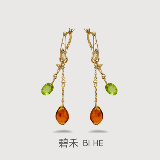 HAPPINESS--OLIVINE AMBER EARRINGS