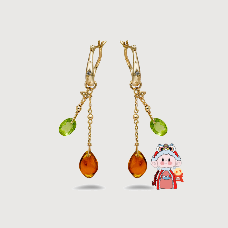 HAPPINESS--OLIVINE AMBER EARRINGS