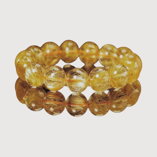 Wealth&Health--Gold Rutilated Quartz Beaded Bracelet