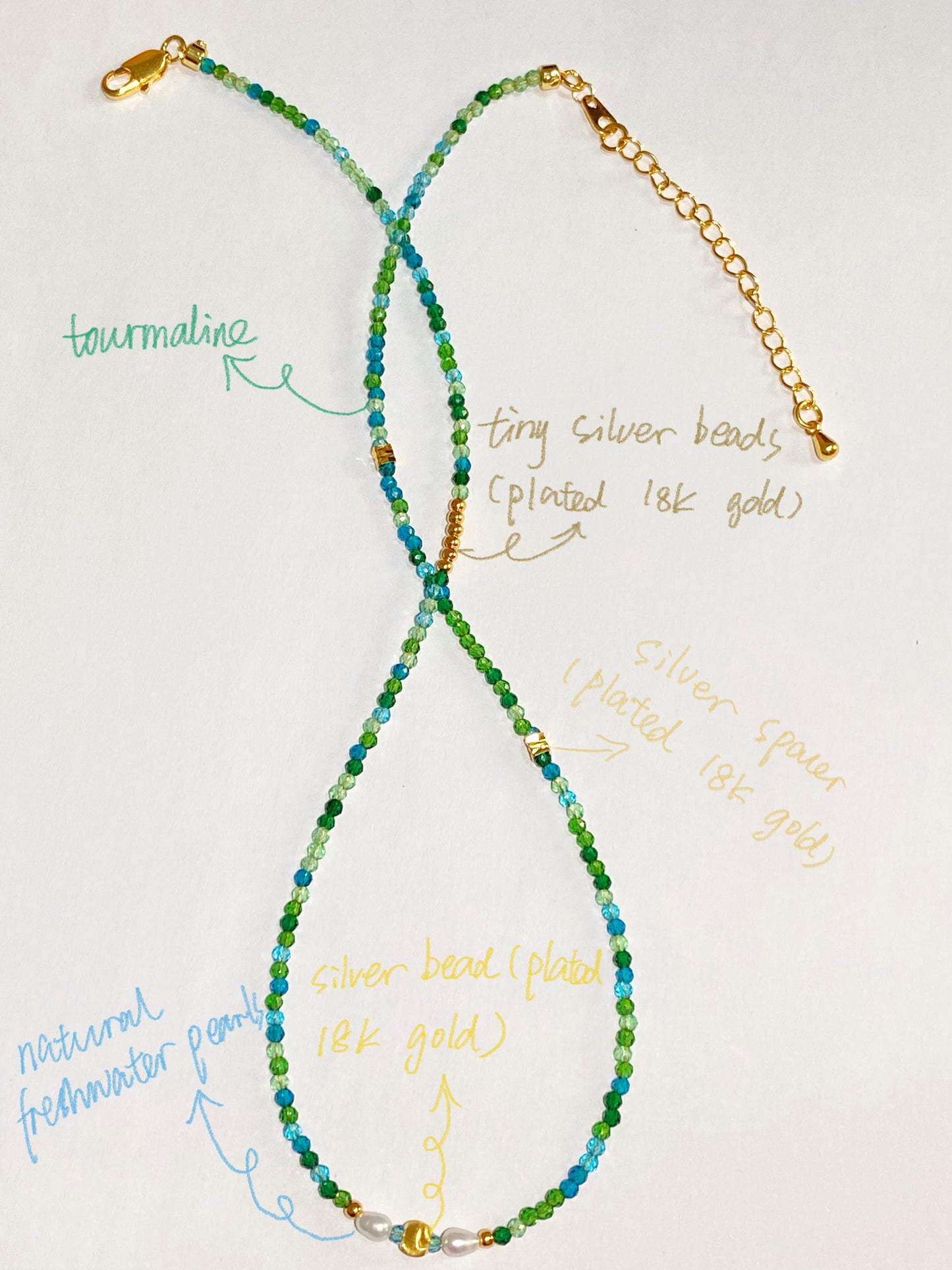 Blue Green Tourmaline Necklace--Emotional Balance·Spiritual Energy·Abundance·Creativity·Prosperity