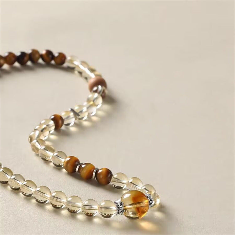 WEALTH--CITRINE TIGER-EYE BEADED DOUBLE-LOOP BRACELET