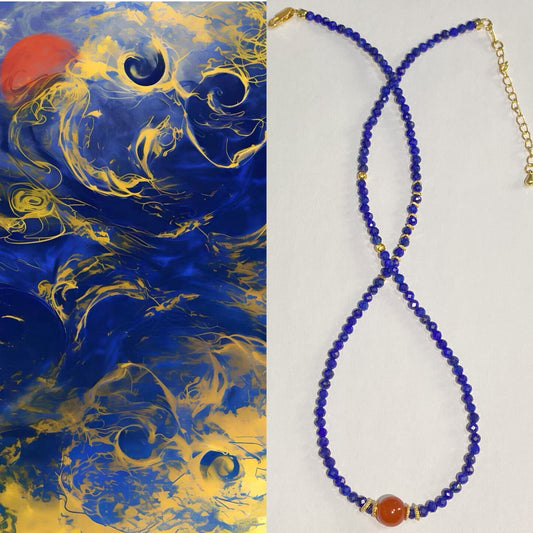 Red Agate Lapis Lazuli Necklace-- Vitality·Passion·Protection·Courage·Emotional Balance