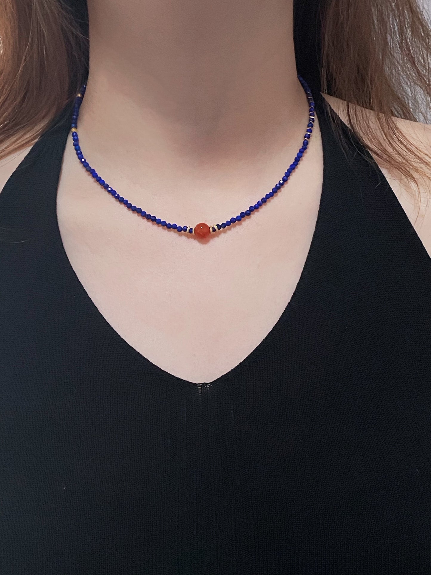 Red Agate Lapis Lazuli Necklace-- Vitality·Passion·Protection·Courage·Emotional Balance