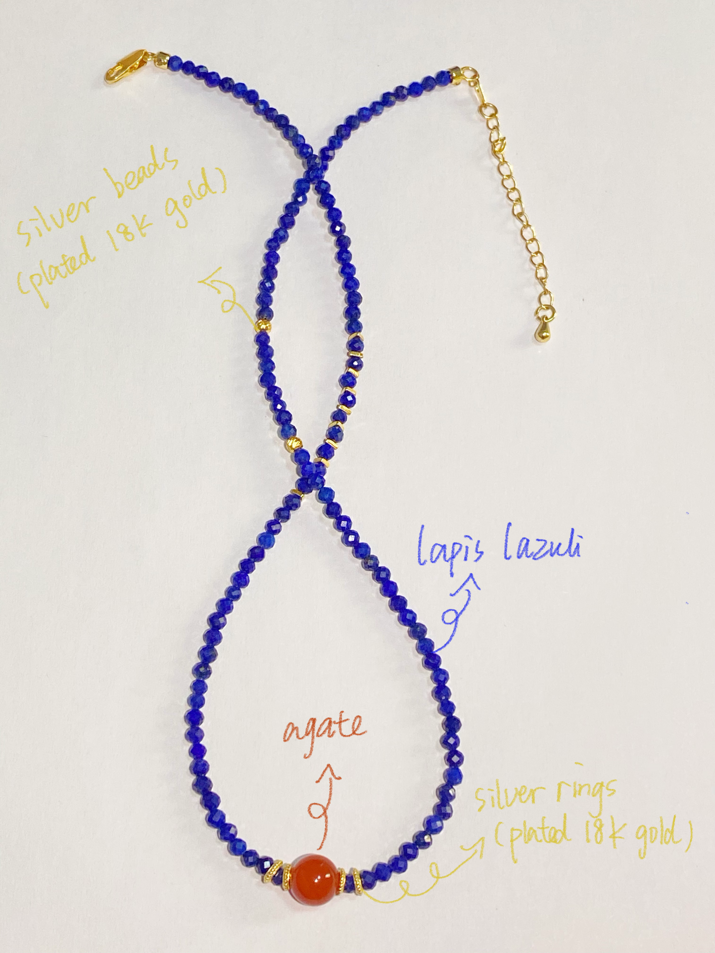 Red Agate Lapis Lazuli Necklace-- Vitality·Passion·Protection·Courage·Emotional Balance