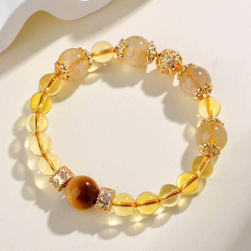 WEALTH--CITRINE TIGER-EYE BEADED BRACELET