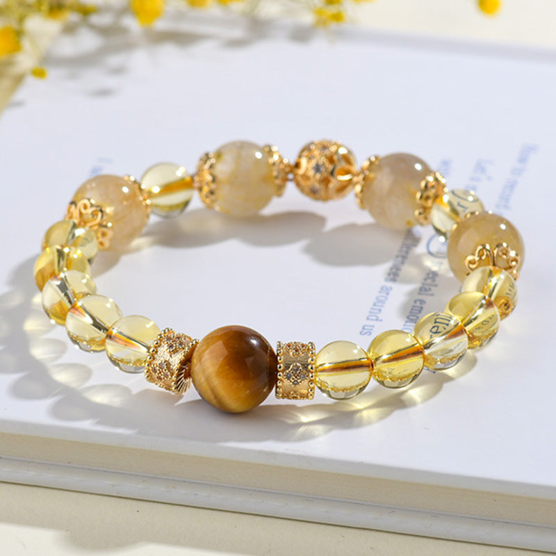 WEALTH--CITRINE TIGER-EYE BEADED BRACELET