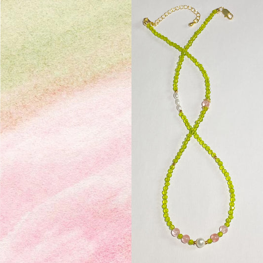 Olivine Pink Chalcedony Necklace--Positivity·Stress Relief·Confidence·Friendship·Happiness·Communication·Love·Relationship·Harmony