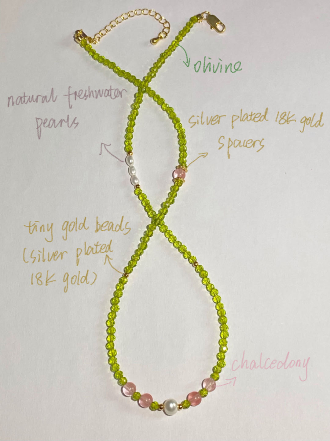 Olivine Pink Chalcedony Necklace--Positivity·Stress Relief·Confidence·Friendship·Happiness·Communication·Love·Relationship·Harmony