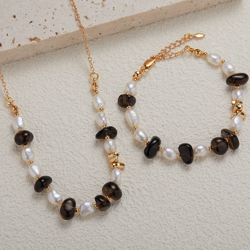 Stress Relief--Smoky Quartz(Brown Quartz)Pearl Bracelet/Necklace