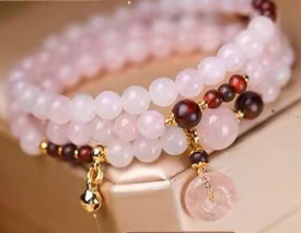 Love--Rose/Strawberry Quartz Beaded Bracelet----