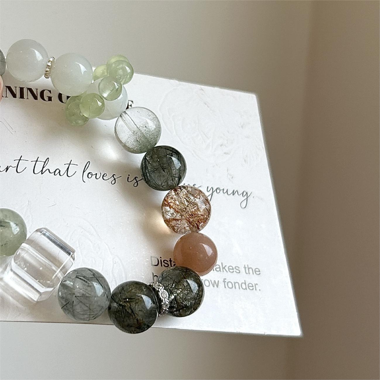 HOPE--PREHNITE GREEN RUTILATED QUARTZ BEADED BRACELET