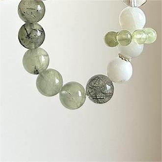 HOPE--PREHNITE GREEN RUTILATED QUARTZ BEADED BRACELET