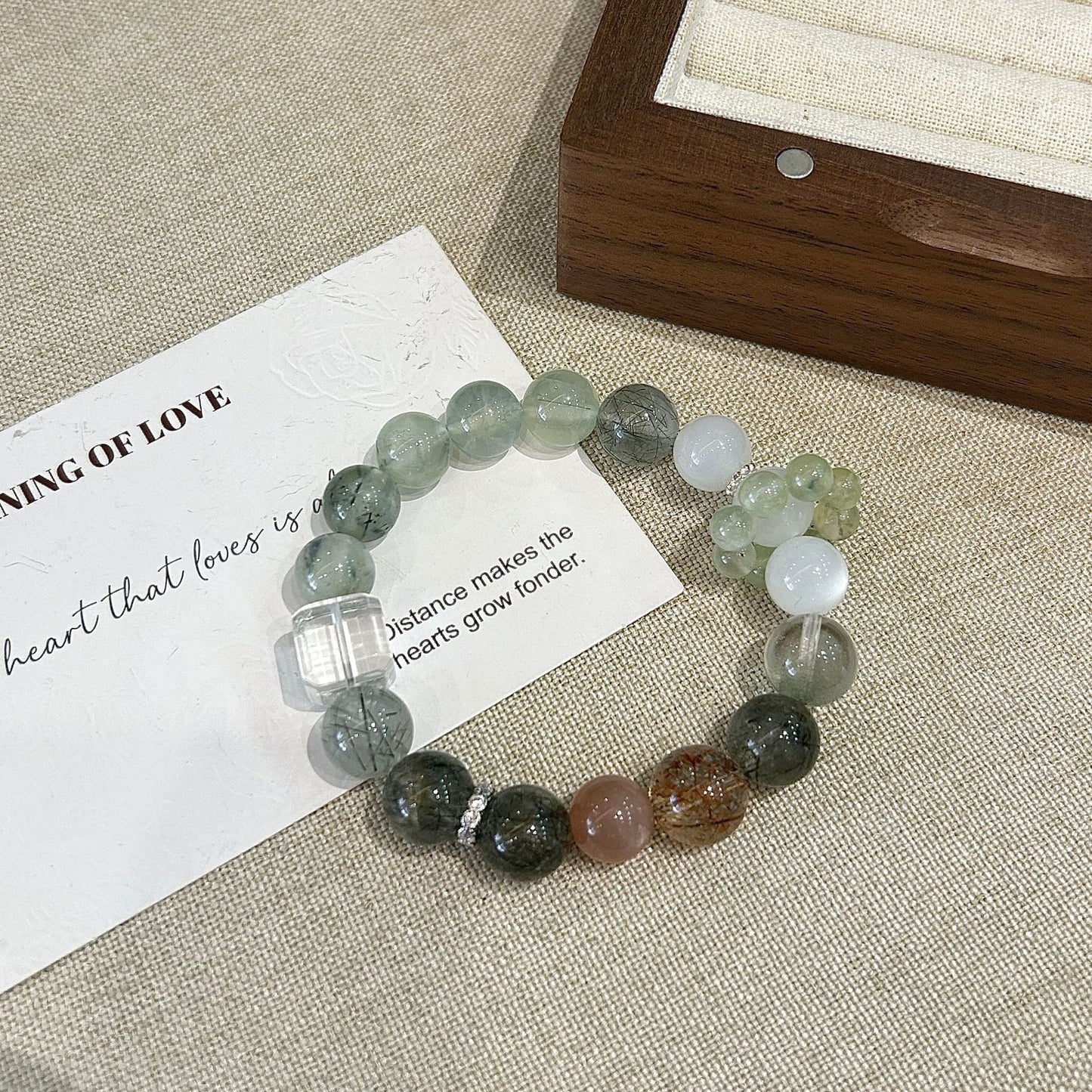 HOPE--PREHNITE GREEN RUTILATED QUARTZ BEADED BRACELET