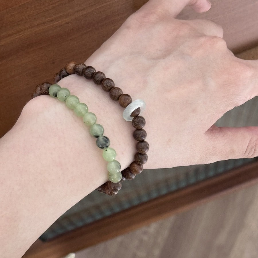 Luck--Prehnite Golden Silk Nanmu Beaded Bracelet