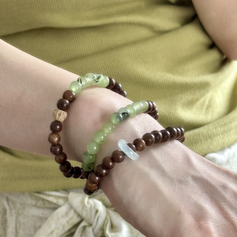 Luck--Prehnite Golden Silk Nanmu Beaded Bracelet