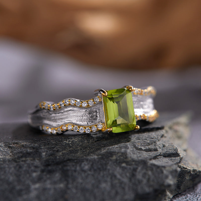 PEACE--OLIVINE CITRINE AMETHYST RING