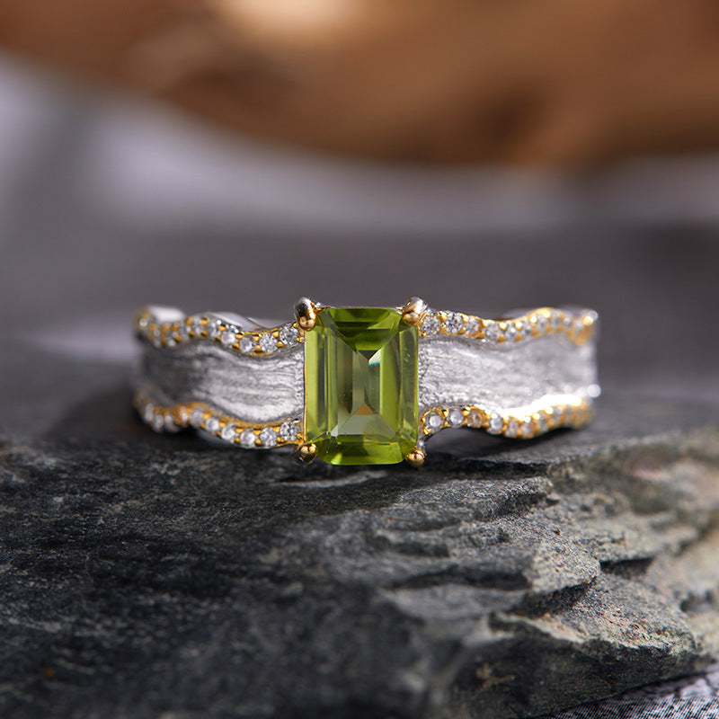 PEACE--OLIVINE CITRINE AMETHYST RING