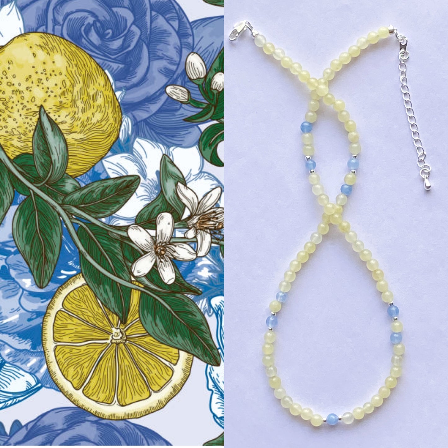 Sea salt Lemon Yellow Blue Chalcedony Necklace--Communication·Peace·Soothing Emotion·Calmness·Happiness·Vitality·Creativity·Self-Confidence