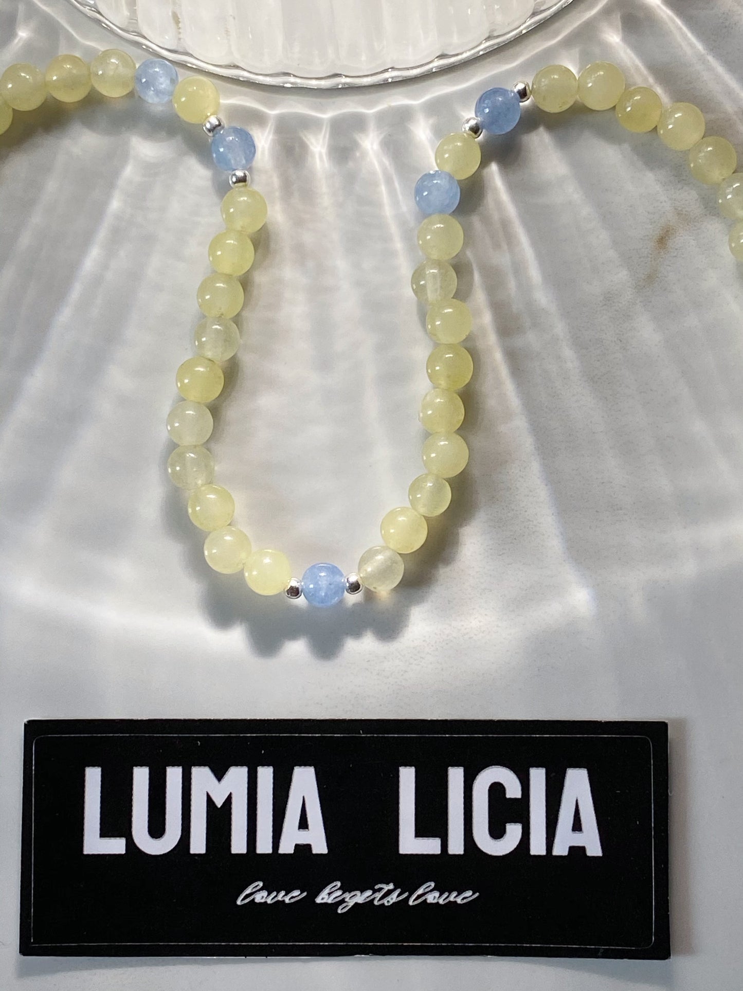 Sea salt Lemon Yellow Blue Chalcedony Necklace--Communication·Peace·Soothing Emotion·Calmness·Happiness·Vitality·Creativity·Self-Confidence