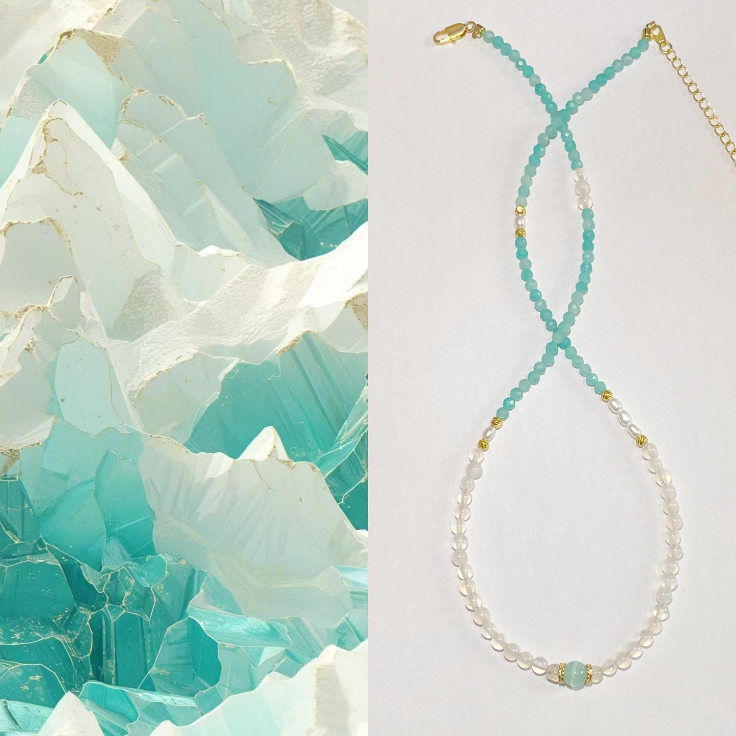 Snowpeak Elegance Amazonite White Agate Necklace --Decision-Making·Inner Peace·Clarity·Purity·Protection·Courage·Confidence·Insight·Intuition