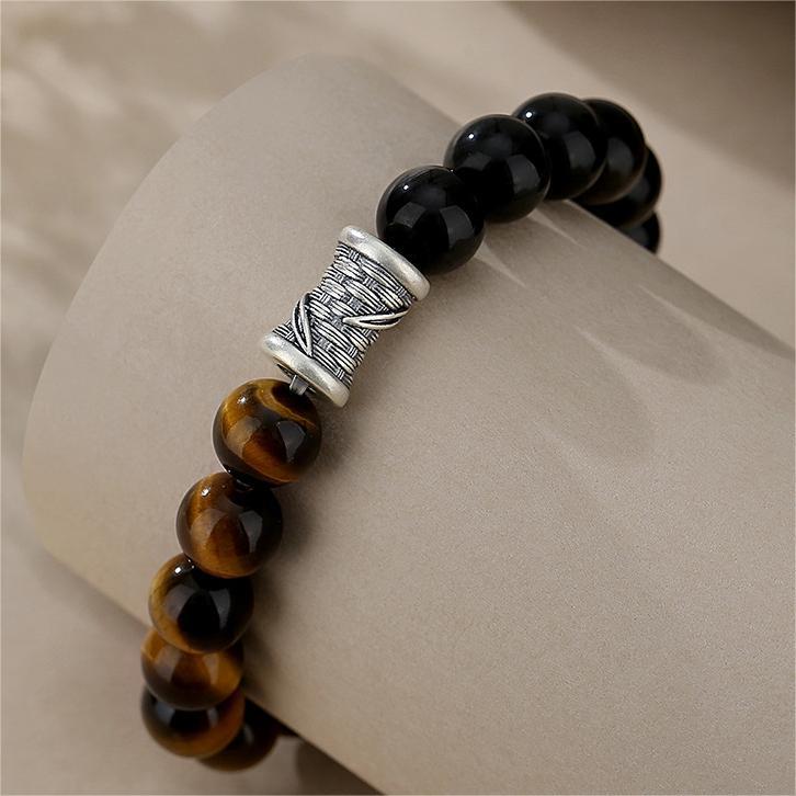 WEALTH--TIGER-EYE OBSIDIAN PI XIU BEADED BRACELET