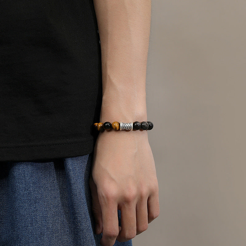 WEALTH--TIGER-EYE OBSIDIAN PI XIU BEADED BRACELET