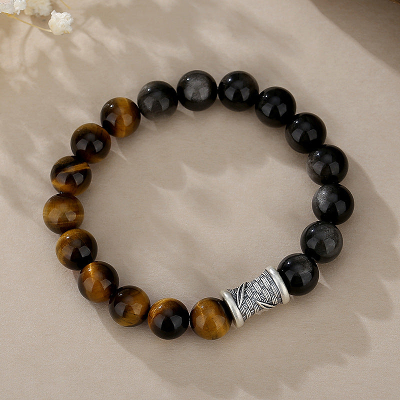 WEALTH--TIGER-EYE OBSIDIAN PI XIU BEADED BRACELET