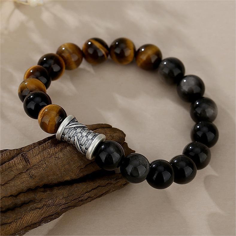 WEALTH--TIGER-EYE OBSIDIAN PI XIU BEADED BRACELET