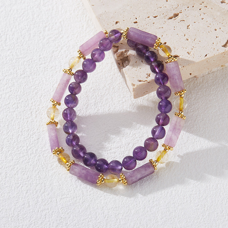 WISDOM--AMETHYST DOUBLE-LOOP BEADED BRACELET