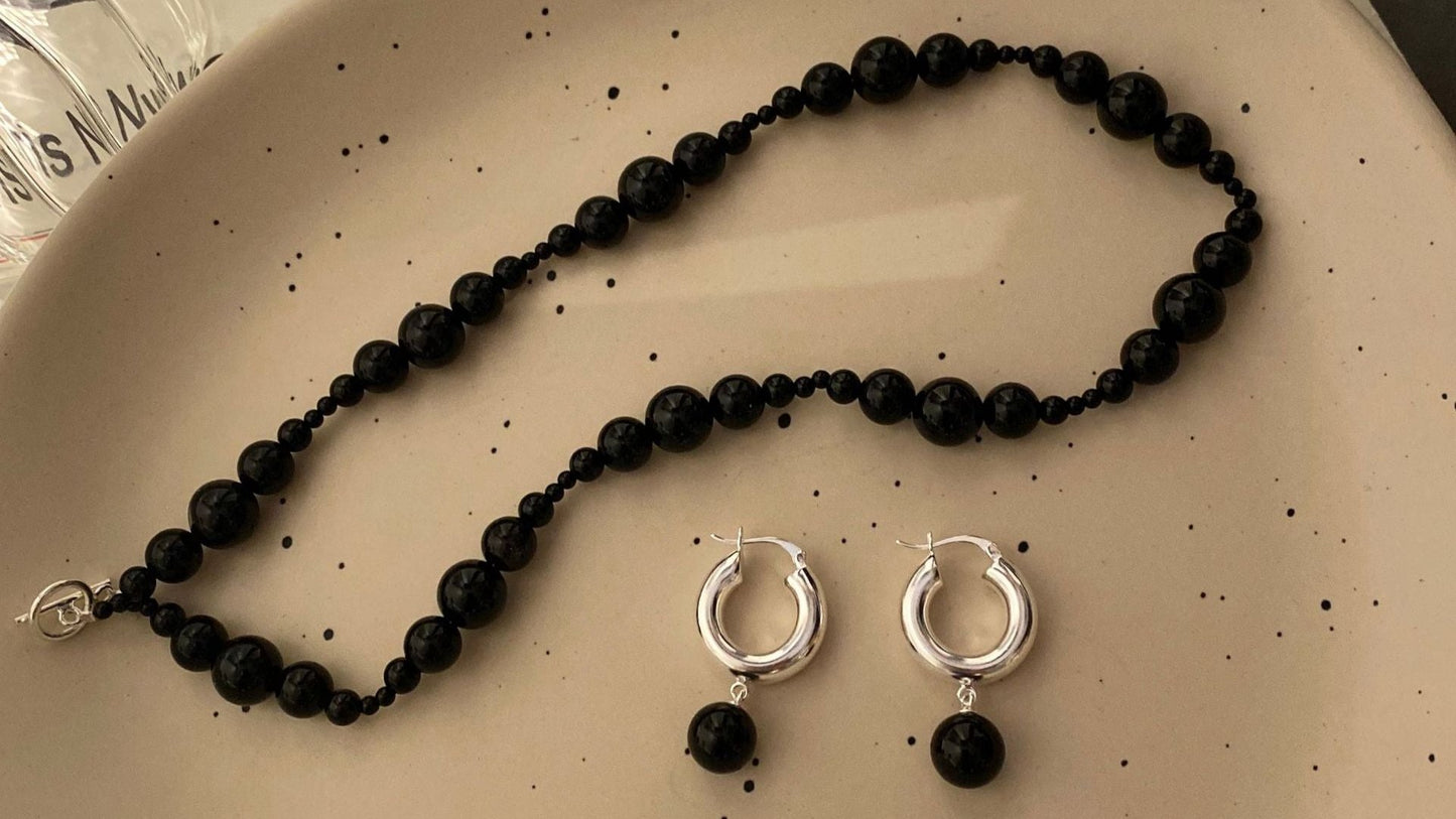 Protection--Blacl Onyx Necklace Bracelet Earrings