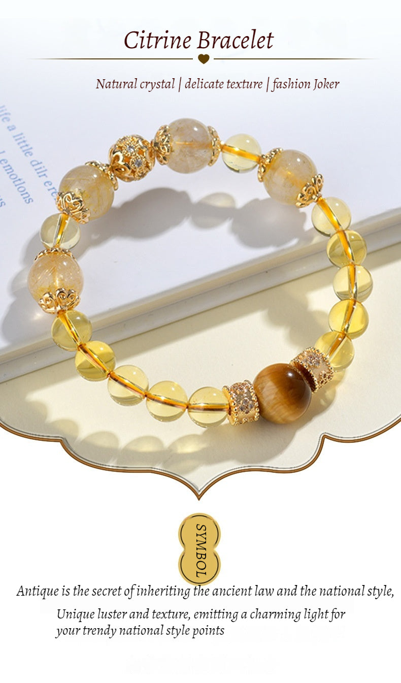 WEALTH--CITRINE TIGER-EYE BEADED BRACELET