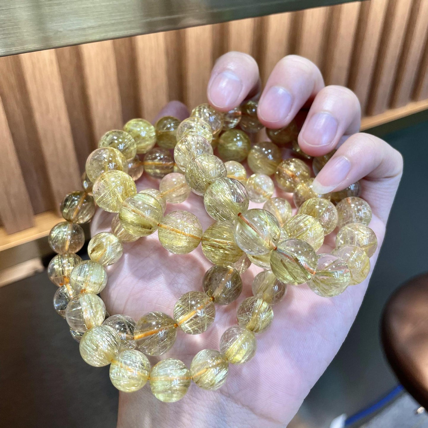 Wealth&Health--Gold Rutilated Quartz Beaded Bracelet