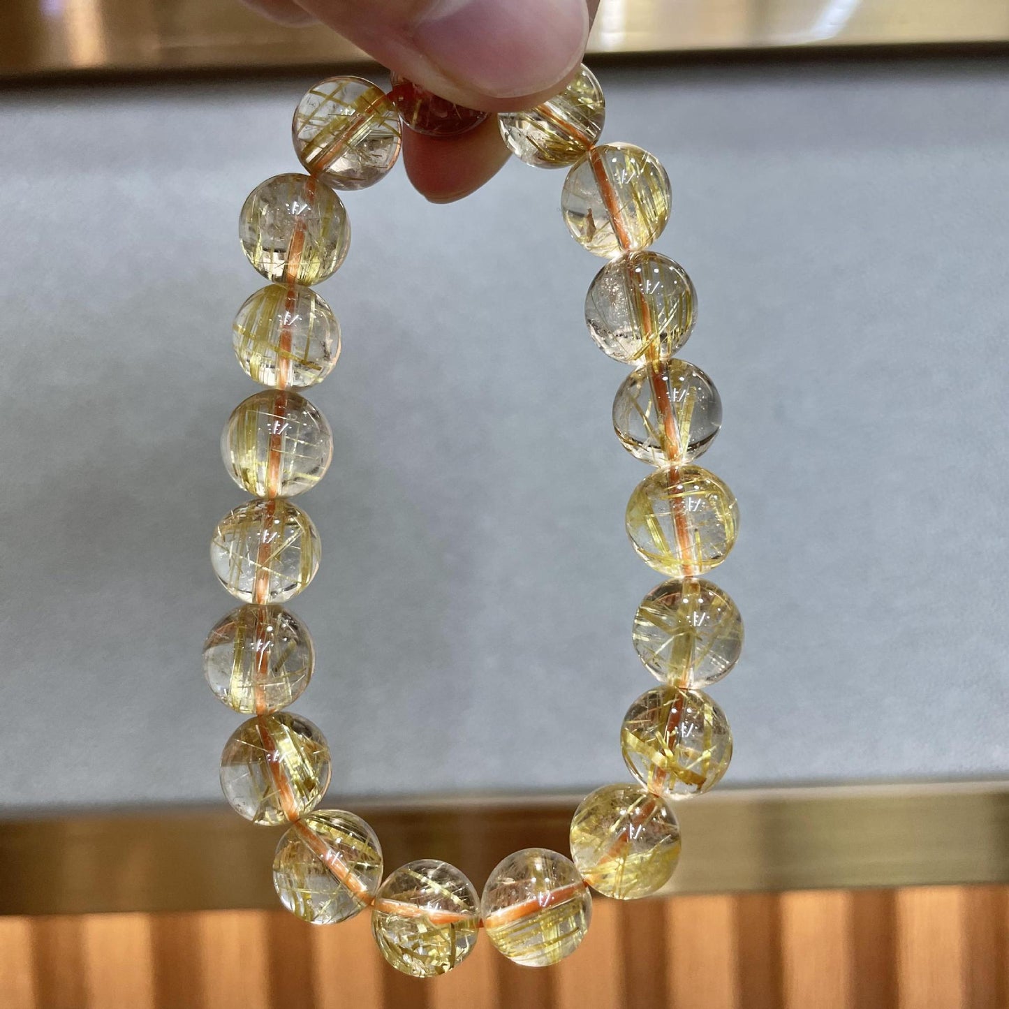 Wealth&Health--Gold Rutilated Quartz Beaded Bracelet