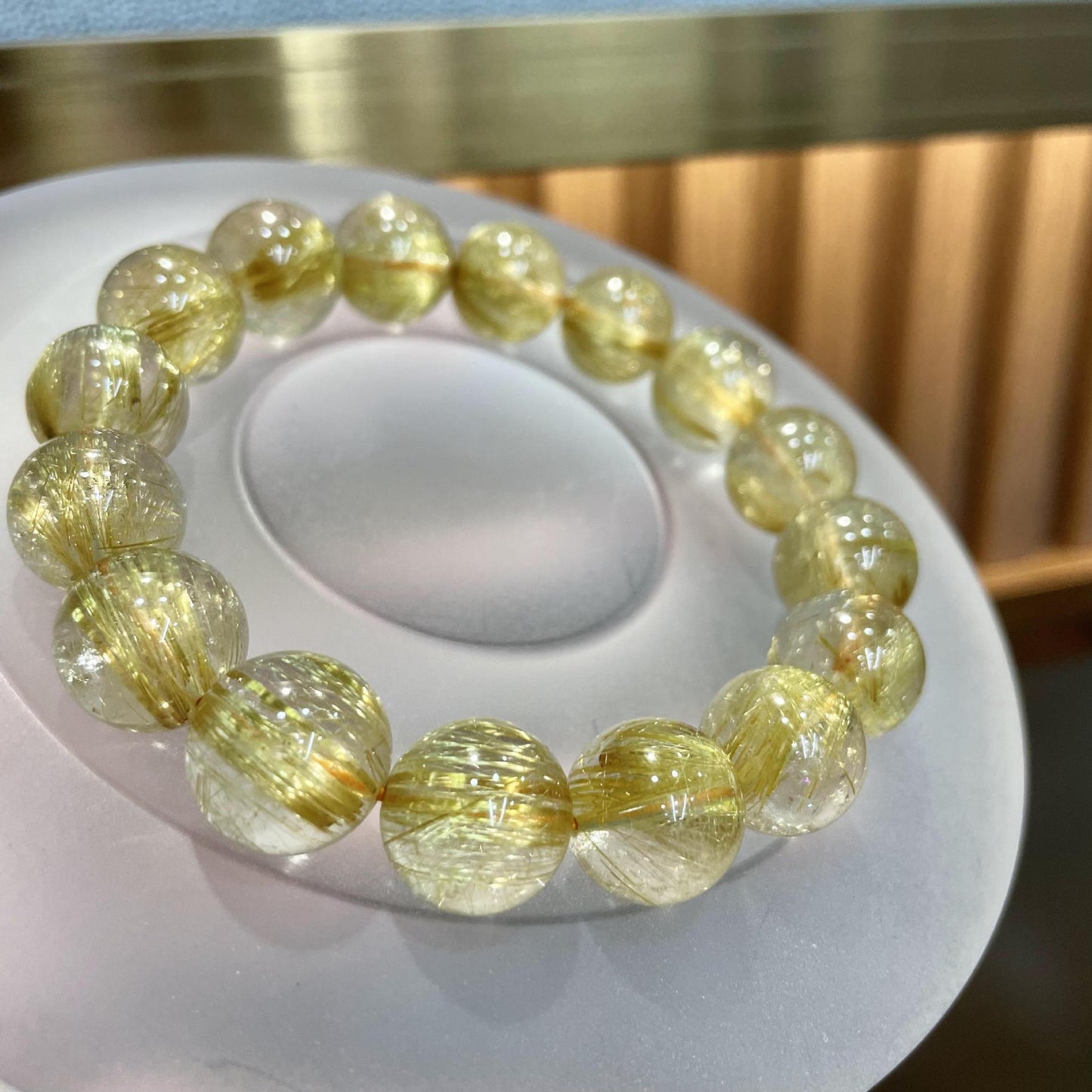 Wealth&Health--Gold Rutilated Quartz Beaded Bracelet