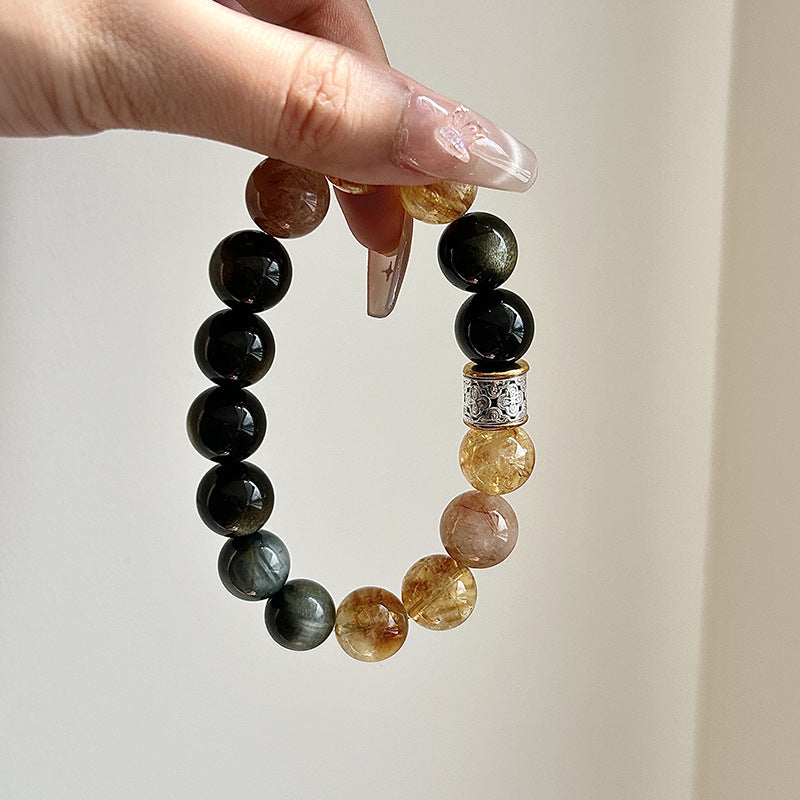 WEALTH--GOLD SHEEN OBSIDIAN BEADED BRACELET