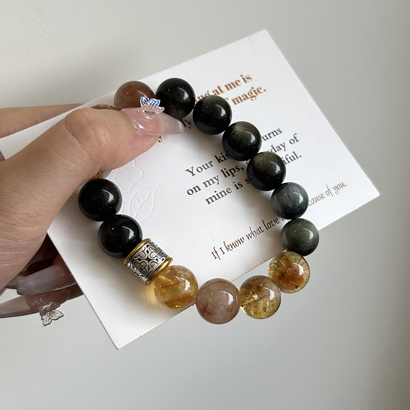 WEALTH--GOLD SHEEN OBSIDIAN BEADED BRACELET