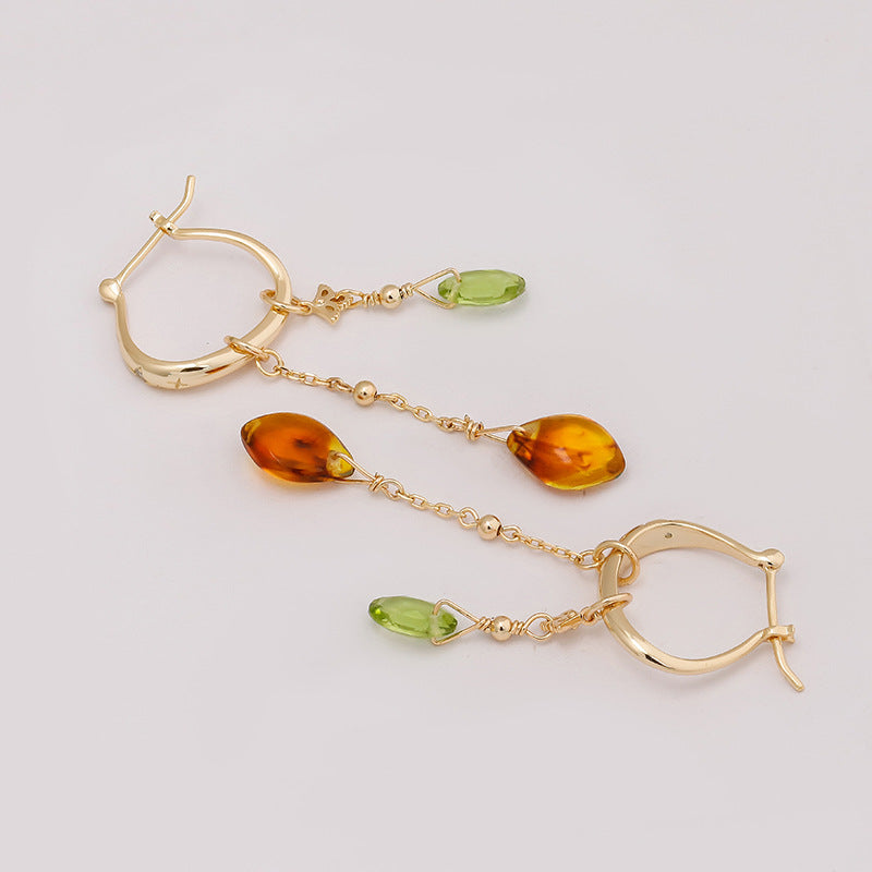 HAPPINESS--OLIVINE AMBER EARRINGS