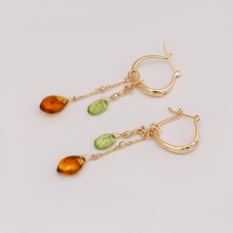 HAPPINESS--OLIVINE AMBER EARRINGS