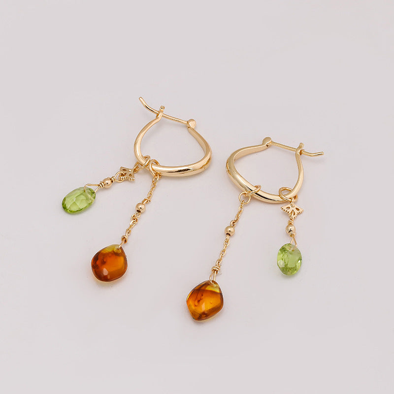 HAPPINESS--OLIVINE AMBER EARRINGS