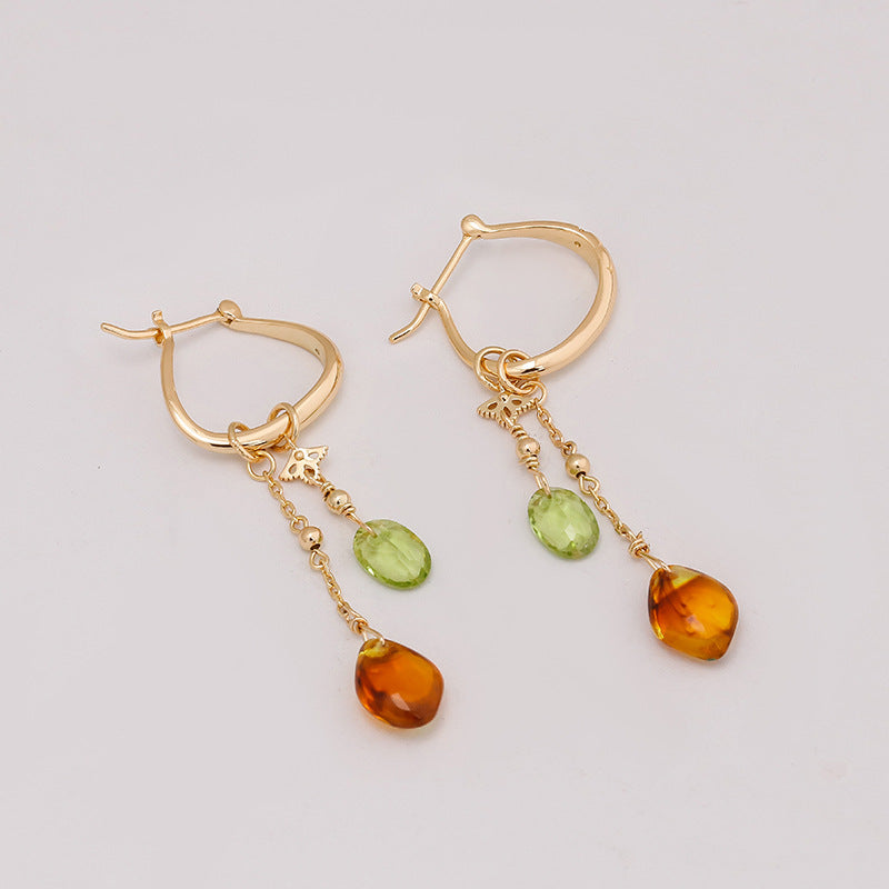 HAPPINESS--OLIVINE AMBER EARRINGS